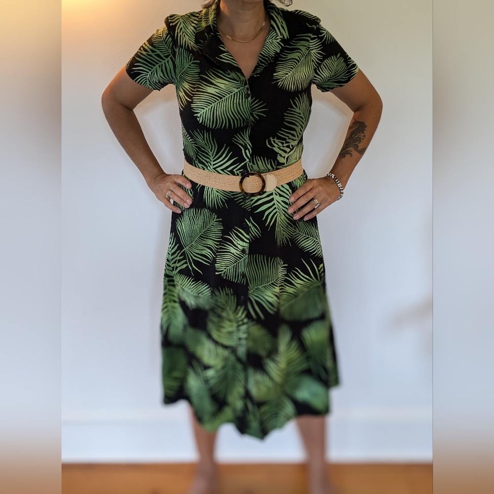 SUGAR HILL Shirt Dress Green & Black Sz 6 - Picture 4 of 11